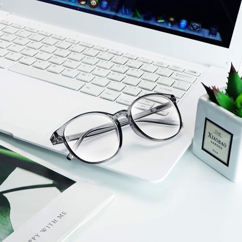 Image of VisionGlobal Blue Light Blocking Glasses for Women Men, Oval Frame Computer Reading Glasses(Clear Gray, +4.75 Magnification)