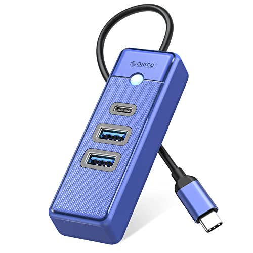 Image of ORICO USB C Hub 3 Ports USB 3.1 Type C to USB 3.0 Hub Adapter with 2 USB A, 1 Type C for Laptop, Mobile Phone, Tablet with 0.5ft Cable, Compatible with Mac OS 10.X and Above, Linux, Android-Blue
