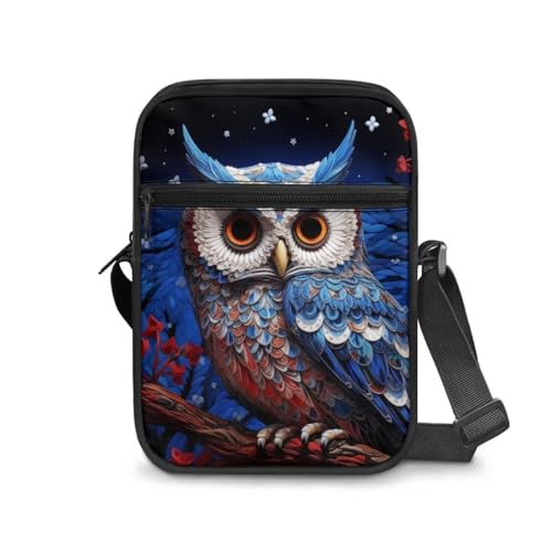 Owl Print Crossbody Bags for Women Waterproof Satchel Messenger Bag with Zipper Pockets