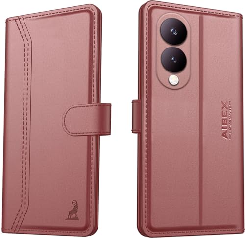 Image of AIBEX Compatible for Vivo Y28 5G / Vivo Y17s 4G Flip Cover Leather Finish | Inside TPU with Card Pockets | Wallet Stand | Complete Protection Flip Case - Brown