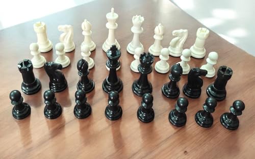 Image of Durable Plastic Tournament Chess Pieces - Complete Set of 32 Standard Size Chessmen Staunton Coins (3.8 inch Inch King Height)