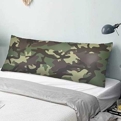 Camouflage Body Pillow Cover Military Army Green Camo Hunting Forest Long Pillow Case Protector with Zipper Decorative Soft Large Pillow Cases Covers Cushion for Bedding,Couch,Sofa,Home Gift 20"x54"