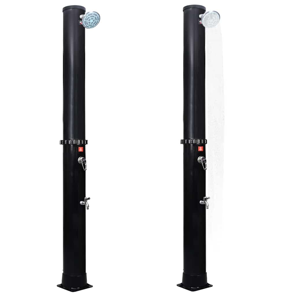 Douche solaire 40 litres avec pommeau de douche et robinet pour jardin et piscine, douche extérieure en PVC, aluminium et laiton, noir, hauteur 220 cm