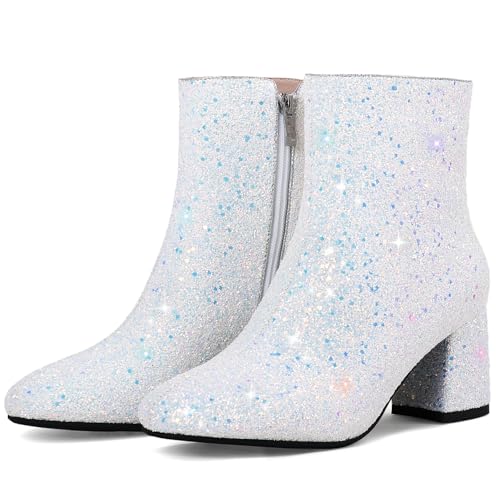 MAVMAX Women's Sequin Glitter Ankle Boots Chunky Heels Sparkly Booties3