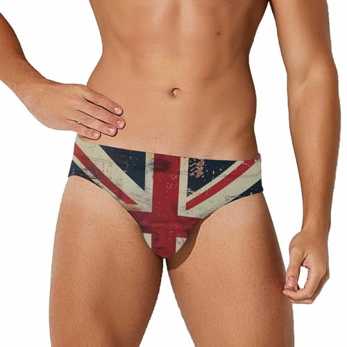 UK Vintage British Flag Mens Swim Briefs Bikini Swimwear Print Beach Shorts Sexy Swimsuit XL