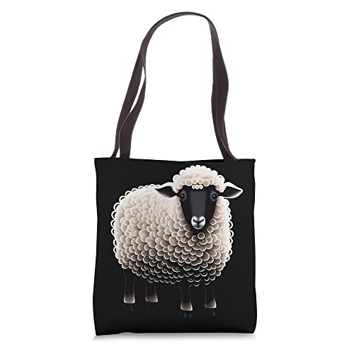Bolso Tote Negro con Diseño de Oveja Blanca Divertida miniatura 1