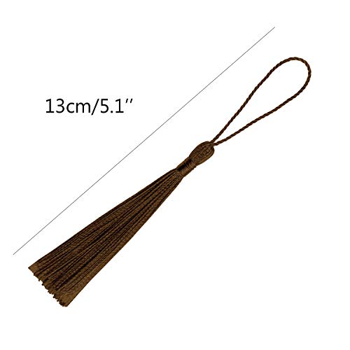 Image of VAPKER 100 Dark Chocolate Tassels 13cm /5-Inch Silky Handmade Soft Tassels with 2-Inch Cord Loop for DIY Projects, Bookmarks, Jewelry Making