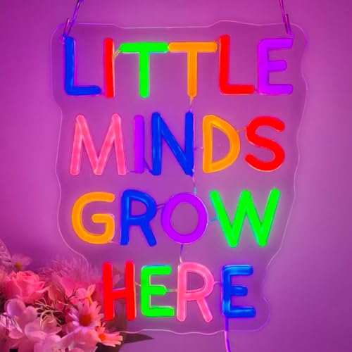 Image of Little Minds Grow Here LED Neon Sign, Inspirationa Neon Lights for Wall Decor, Classroom, Nursery, Study Room, Party, Gifts for Teachers and Children