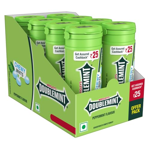 Doublemint Chewy Tube | Peppermint Flavour | Mints For Instant Freshness | 32 Chewy Mints | Comes in a Resealable Pocket Bottle | Easy to Carry | 27.3 g Pack of 8