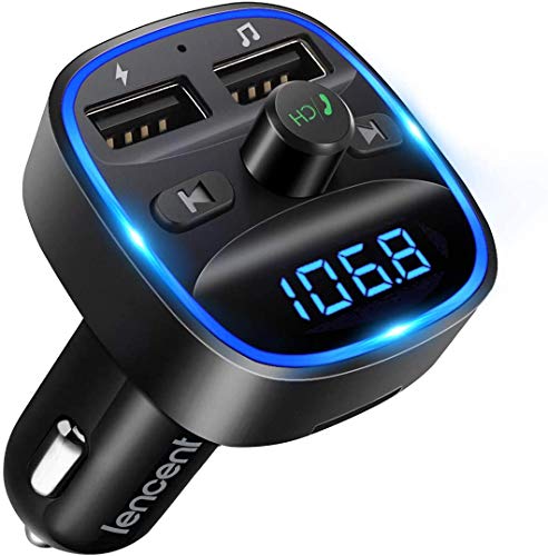 You's Auto Transmisor FM Bluetooth Coche Manos Libres Luz de Anillo Azul Inalámbrico Reproductor MP3 Mechero Coche con Dual USB 5V/2.4A & 1A Soporte Tarjetas SD USB + U Disk
