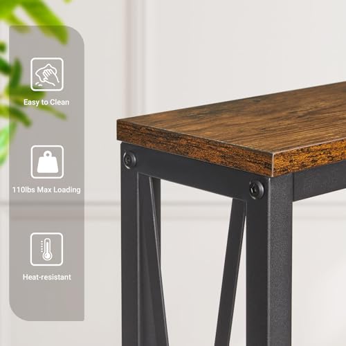 ELYKEN 5.9" Narrow Console Sofa Table with Power Outlets, 5.9" Dx63 Wx31.5 H Long Skinny Behind Couch Table with “X” Cross Metal Frame Charge Station with 6.5’ Extension Cord, Rustic Brown