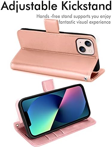 TECHGEAR iPhone 13 Mini Leather Wallet Case, Flip Protective Case Cover with Wallet Card Holder, Stand and Wrist Strap - Rose Gold PU Leather with Magnetic Closure Designed for iPhone 13 Mini 5.4"
