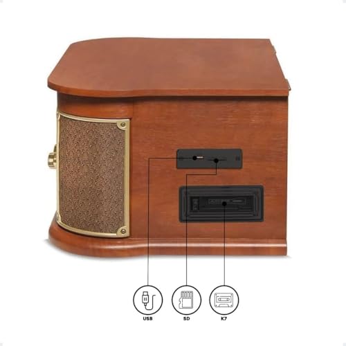 Raveo Vitrola Spazio com Toca-discos de 3 velocidades, Rádio FM, CD e Cassete players, USB e SD (rep