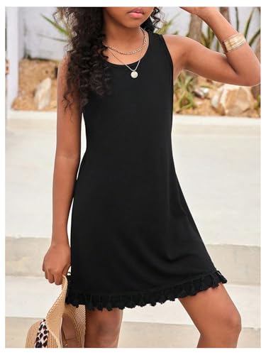 Verdusa Girl's Fringe Bathing Suit Cover Up Sleeveless Tank Dress Beach Vacation Clothes3