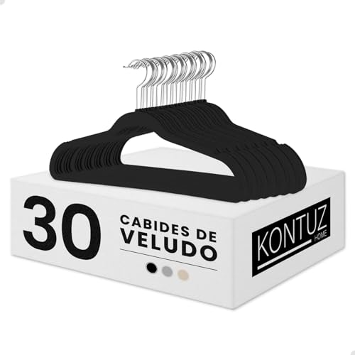 Kit 30 Cabides de Veludo 360° Antideslizante Para Roupas (Preto)