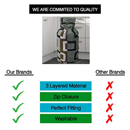 Image of Polyester 3-Layered LPG Gas Cylinder Covers with Zip Enclosure Pack of 2- (Color-Geometric Green, Size-26x14 Inches)