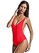 zeraca Women's High Cut Thin Strap One Piece Swimsuit Monikini (M10, Red Ignite)