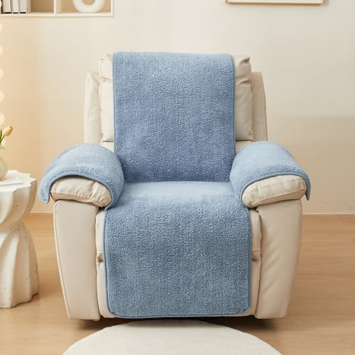 Image of ELEFOCUS Plush Sherpa Fleece Recliner Chair Cover，Soft Warm Sofa Slipcover,Washable for Reclining Sofa,Furniture Protector Non Slip (Blue, 22 inch)
