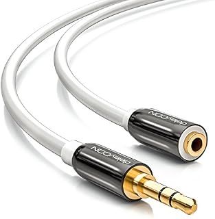 deleyCON 5m Stereo Audio Jack Extension Cable - 3.5mm Jack Socket to 3.5mm Jack Plug - AUX Cable Metal Plug - Black