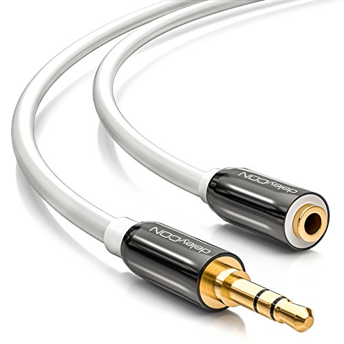 deleyCON 0,5m Cable de Extensión de Audio Estéreo - Jack de 3,5mm para Enchufe de 3,5mm - Cable AUX Enchufe de Metal - Blanco