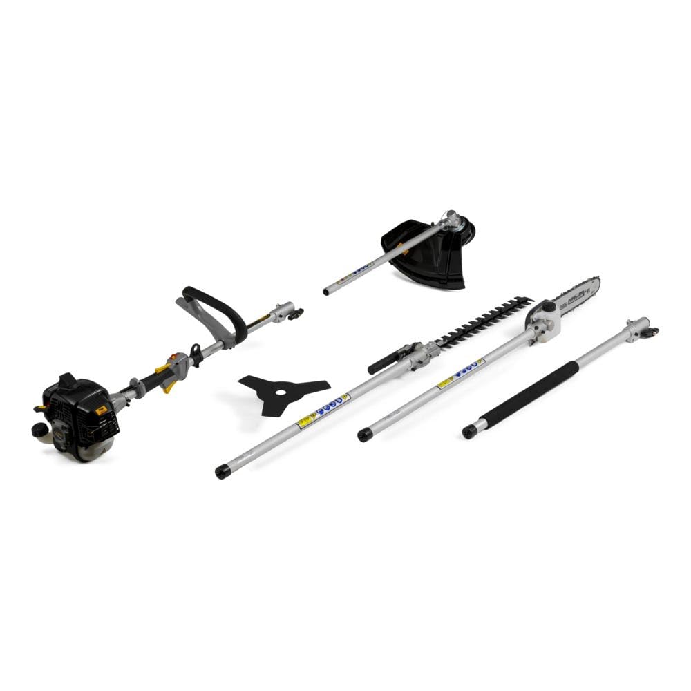 Alpina Multiherramienta AMT 26, Motor de gasolina de 25,4 cc, Con podadora telescópica, Accesorio cortasetos, Desbrozadora con hilo y cuchilla, Mango telescópico desmontable, Correa de hombro incluida
