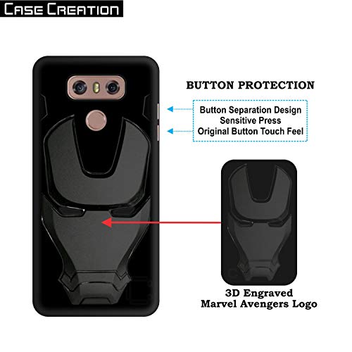 Image of COVERLY Official 3D Touch Feel Trending Marvel Avengers Logo Mask Soft Rugged Grip Silicone Iron Man Super Power Cartoon Movie Engraved Silicone Matte Back Cover for LG G6 H870 - Black