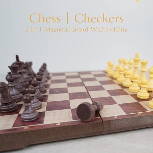 Image of ToyTastic Magnetic Chess Game Premium Wooden 3-in-1 Board Game, Wooden Chess and Backgammon Set for Adults & Kids, 10 inch Lightweight Checkers Board Game,Strategy Backgammon Sets (Brown-1)