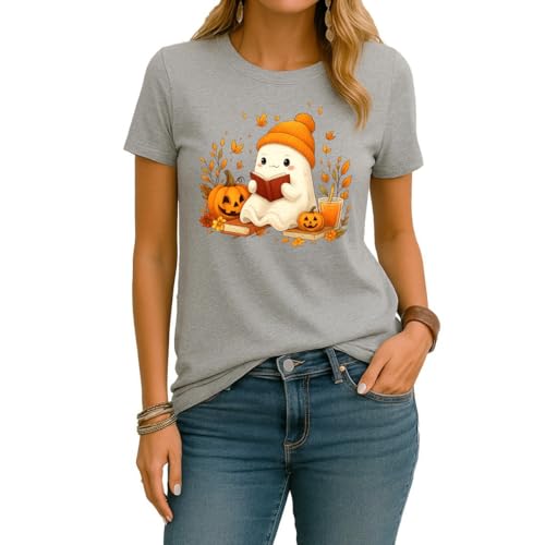 Halloween Süßer Geist liest EIN Buch | Halloween Kostüm Outfit Damen T-Shirt, Grau, M