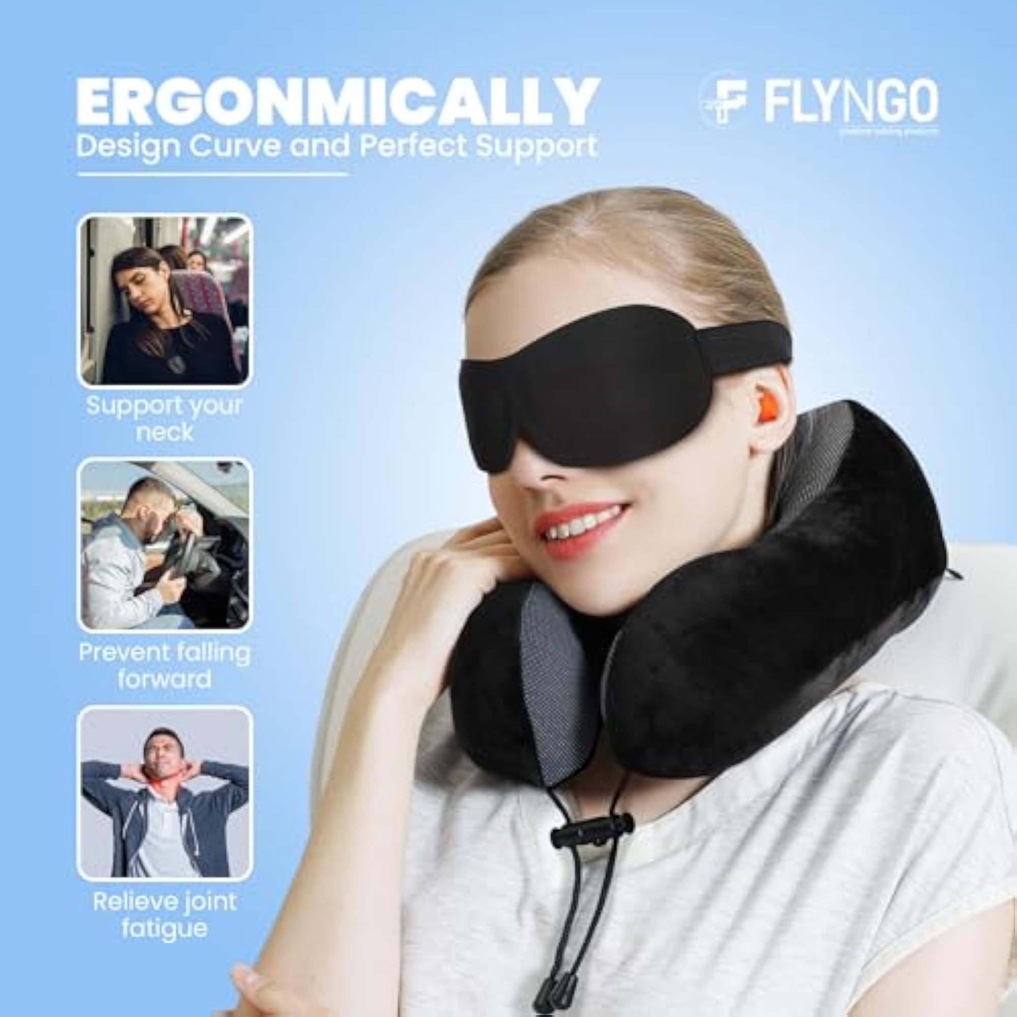 Memory Foam Neck Pillow for Travel with Eye Mask