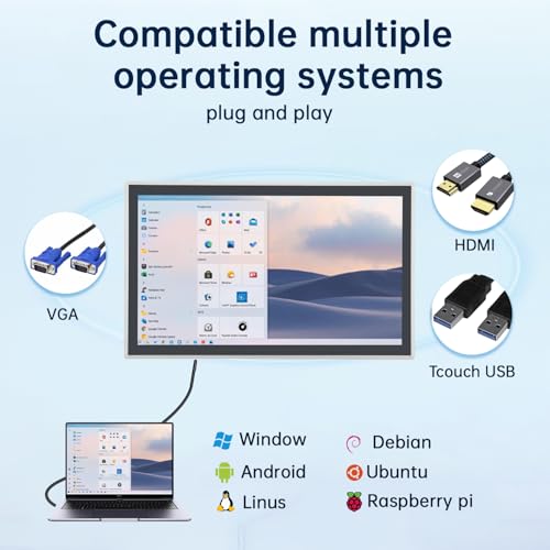 Image of 23.8-Inch Industrial Touch Screen Monitor, Ratio 16:9 Embedded PCAP Touchscreen Monitors | 10-Point Touch | No Drive, Plug and Play | IP65 Front | HD-MI VGA USB Port