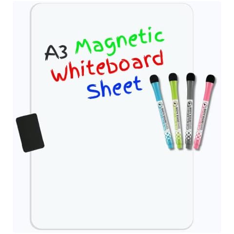 Magnetic Dry Erase Whiteboard Sheet for Fridge - Refrigerator White Board Organizer - Memo Board - Reminder Notice - Menu Shopping List Planner - Includes 4 Markers and Big Eraser with Magnets Cover