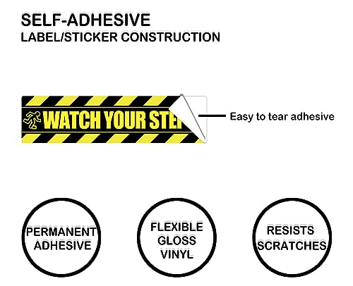 Watch Your Step Floor Sticker 10x3inch Large Caution Watch Your Step Sign 4 PCS Adhesive Yellow Floor Decals Tape for Workplace Safety - Thumbnail 3