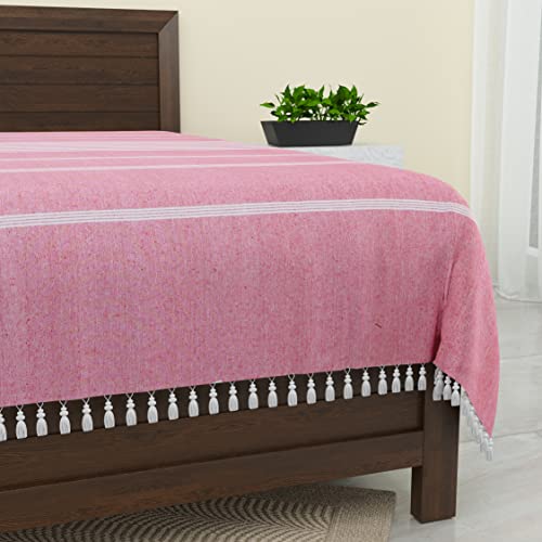 Image of 210 TC Cotton Bedsheet | Handmade Double Bedsheet | Handloom Bedsheets | Without Pillow Cover | Double Bedsheet for Summer (90X100 Inches, 7.5 x 8.3 Feet (Cavern Pink)