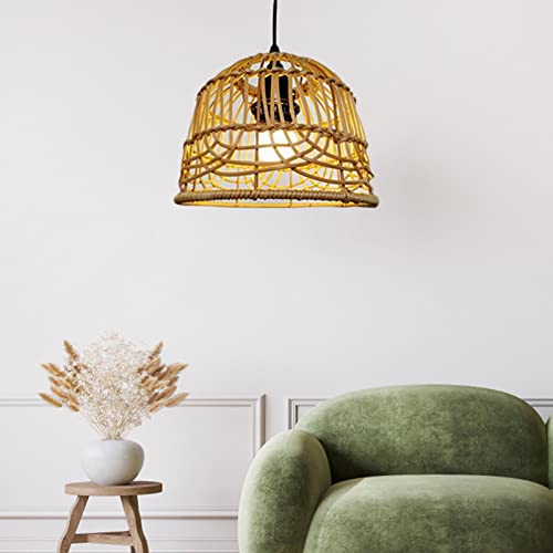 Colcolo Lamp Shade Handmade Weaving Chandelier Lampshade Wicker Pendant Light Cover For Cafe, Brown #TOP4