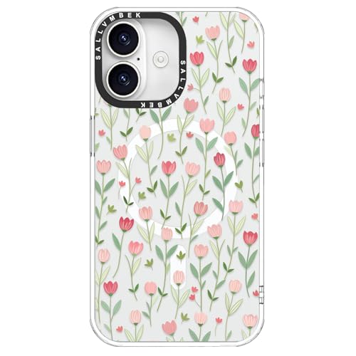 sallvmbek for iPhone 16 Case 6.1 inch,Compatible with MagSafe,Cute Tulip Flower Print Pattern,Magnetic Mag Safe Shockproof Protective Clear TPU Bumper Cover for Women Girly
