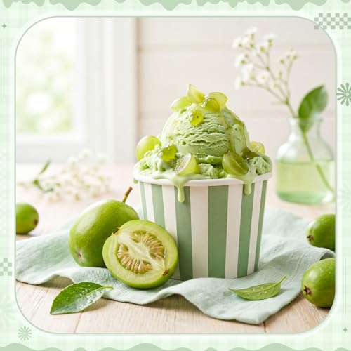 Image of Zopeal 50 Count Sage Green Striped Ice Cream Cups Disposable Dessert Bowls | 9 oz Paper Ice Cream Bowls, Birthday Party Supplies, Snack Cups Sundae Picnic Yogurt Bowls for Food