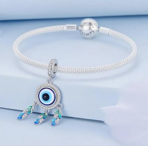 Amuleto ojo malvado y atrapasueños en plata de ley 925 compatible con pulseras 4