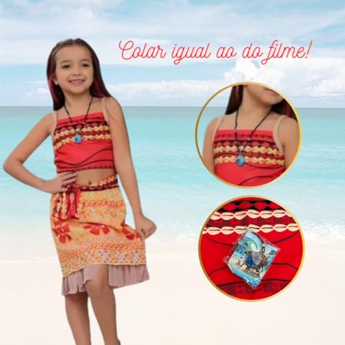 Fantasia Moana Infantil Vaiana Com Colar Princesa Oceano Tamanho G