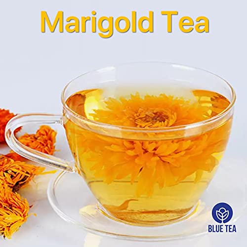 Image of BLUE TEA - Marigold Tea - 25 gm - 25 cups | Natural Sun Dried Marigold Flower | RELIEVES PAIN | Caffeine Free - Flower Based - Herbal Tea - Non Bitter | Pet Jar