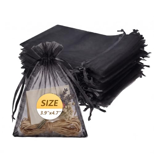 Wudygirl 100 PCS Organza Bags 3.9"x4.7" Gift Bags with Drawstring Black