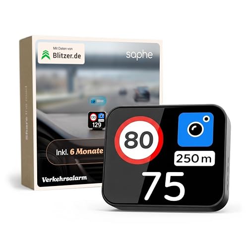 Saphe T Blitzerwarner für das Auto mit Touchscreen, CarPlay & Android, warnt vor Radarfallen und Gefahren, ideales Auto Zubehör, Einfache Magnetmontage – inkl. 6 Monate ABO