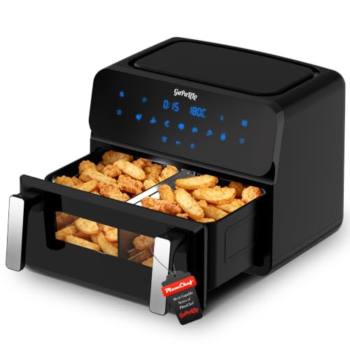 Image of 11QT Large Dual Zone Air Fryer, Double Basket Air Fryer with 2x5.5QT Baskets, Digital Full Touchscreen Easy-Panel, SyncCook Function, Cook 2 Dishes at Once for 4-6 Family,1700W, Black