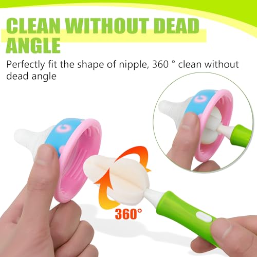 Image of INVODA Nipple Brush 4PCS Sponge Bottle Brushes with 4 PCS Straw Brush Baby Bottle Nipple Cleaner Brush Long Handle Detachable Nipple Brushes (White)