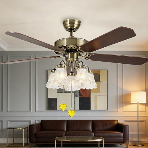 Image of 2Pcs Crystal Ceiling Fan Pull Chain Extender with Connector, 12 inch | K9 Crystal Glass, Not Acrylic, Heart Prism, Cut-To-Length Adjustable, Snap-On Connector For Fan, Light, Lamp (Yellow)