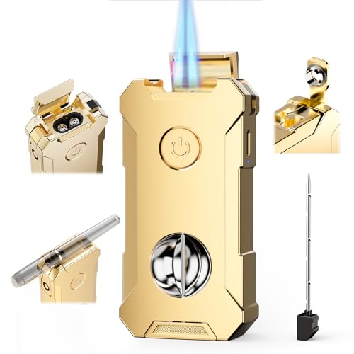 Encendedor soplete 5 en 1 con llama doble y estuche dorado miniatura 1