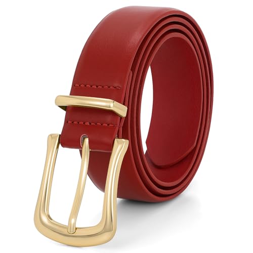 Women's Leather Belt for Jeans Pants Fashion Ladies Dress Belt Waist Belt with Gold Buckle