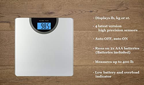 Balança digital de peso corporal BalanceFrom para banheiro, com tecnologia Step-On e tela de fundo,