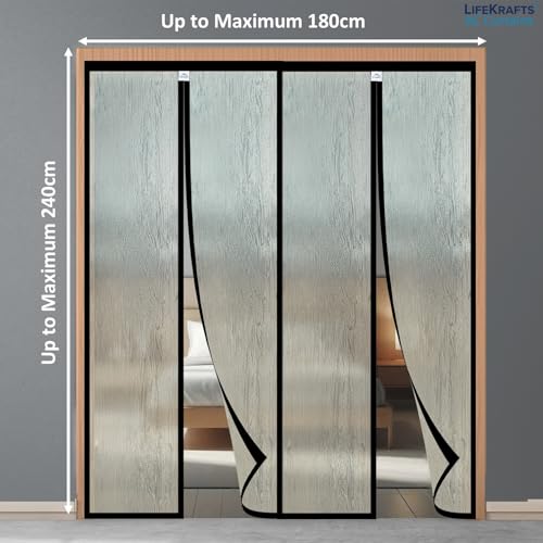 Image of Lifekrafts Customizable AC Curtain | Thermal Screen | Insulated | Translucent and Wood Grain Pattern | Magnetic | Insect Screen, Pest Control, and Dust Control, (Upto Maximum 240x180cm)