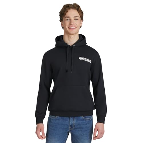 Quiksilver Men's Regular Fit Super Soft Fleece Midweight Pullover Hooded Sweatshirt, Black, Large