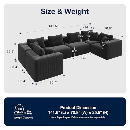 Image of Avenco 141-inch 6-seat Modular Sectional Sofa Couch, Corduroy Fabric